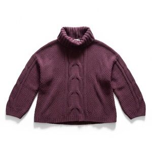 Seven7 Chunky Cable Knit Turtleneck Sweater Plum Purple Women’s Large Cozy